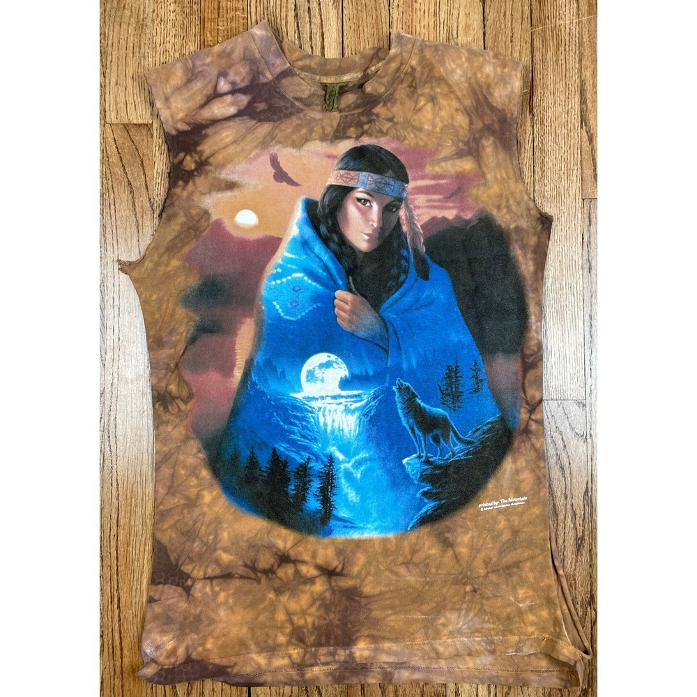 Vintage The Mountain Tie Dye Indian Graphic‎ Print Men's Size Large T-Shirt 1996